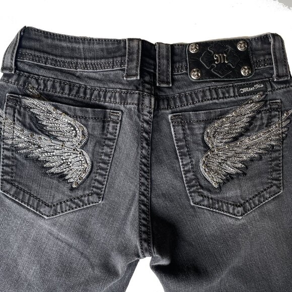 Miss Me Embellished Embroidered Wings Black Faded Skinny Jeans 29 x 31 - Picture 5 of 12